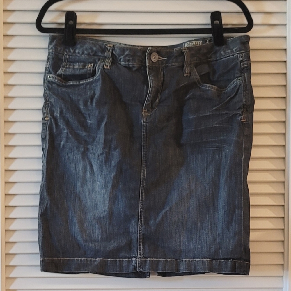 Converse- Denim Pencil Skirt With Pockets